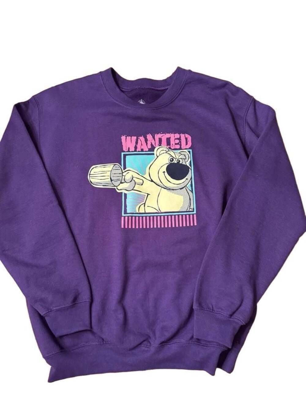 Disney Toy Story Lotso Bear 'Wanted' Purple Crewneck Sweatshirt h1360